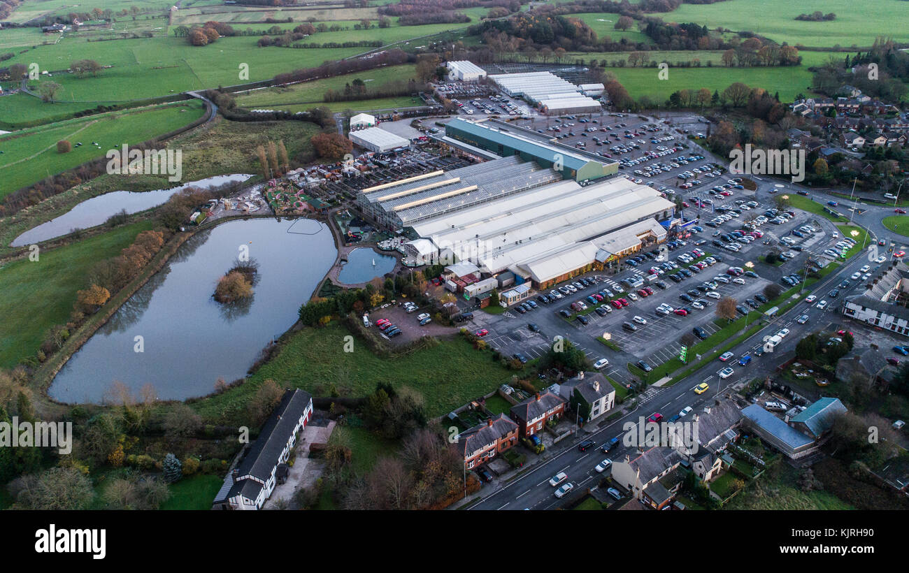 Aerial View Of Bents Garden Centre near Leigh In Glazebury, Warrington