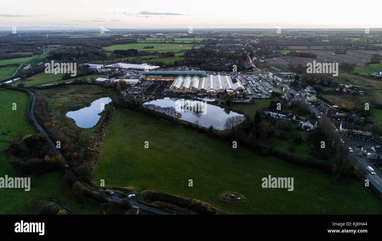 Aerial View Of Bents Garden Centre near Leigh In Glazebury, Warrington