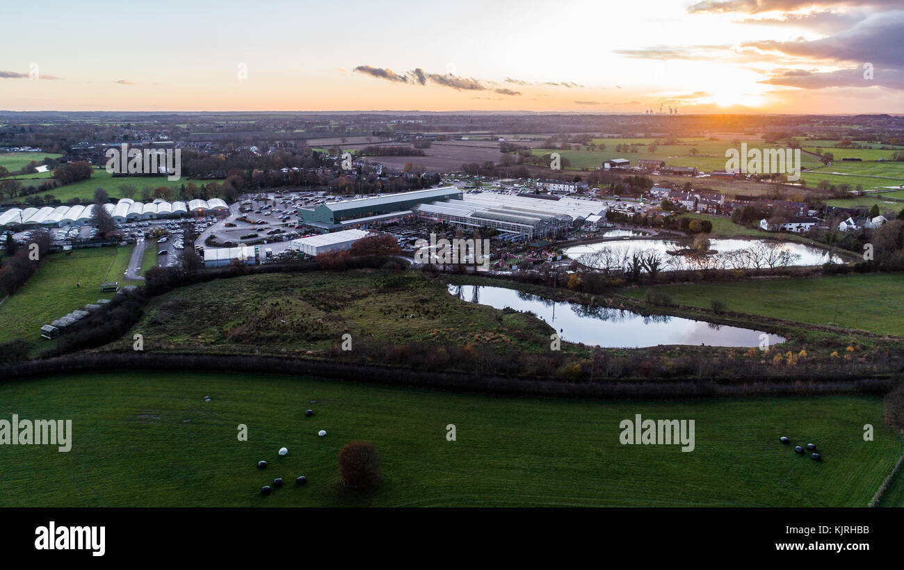 Aerial View Of Bents Garden Centre near Leigh In Glazebury, Warrington