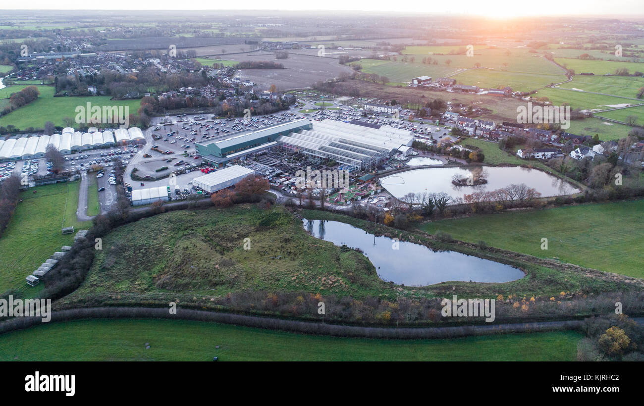 Aerial View Of Bents Garden Centre near Leigh In Glazebury, Warrington