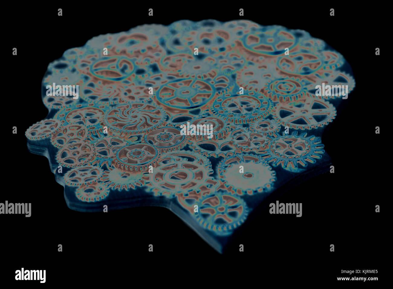 Human Head Model with Gears on Black Stock Photo - Alamy