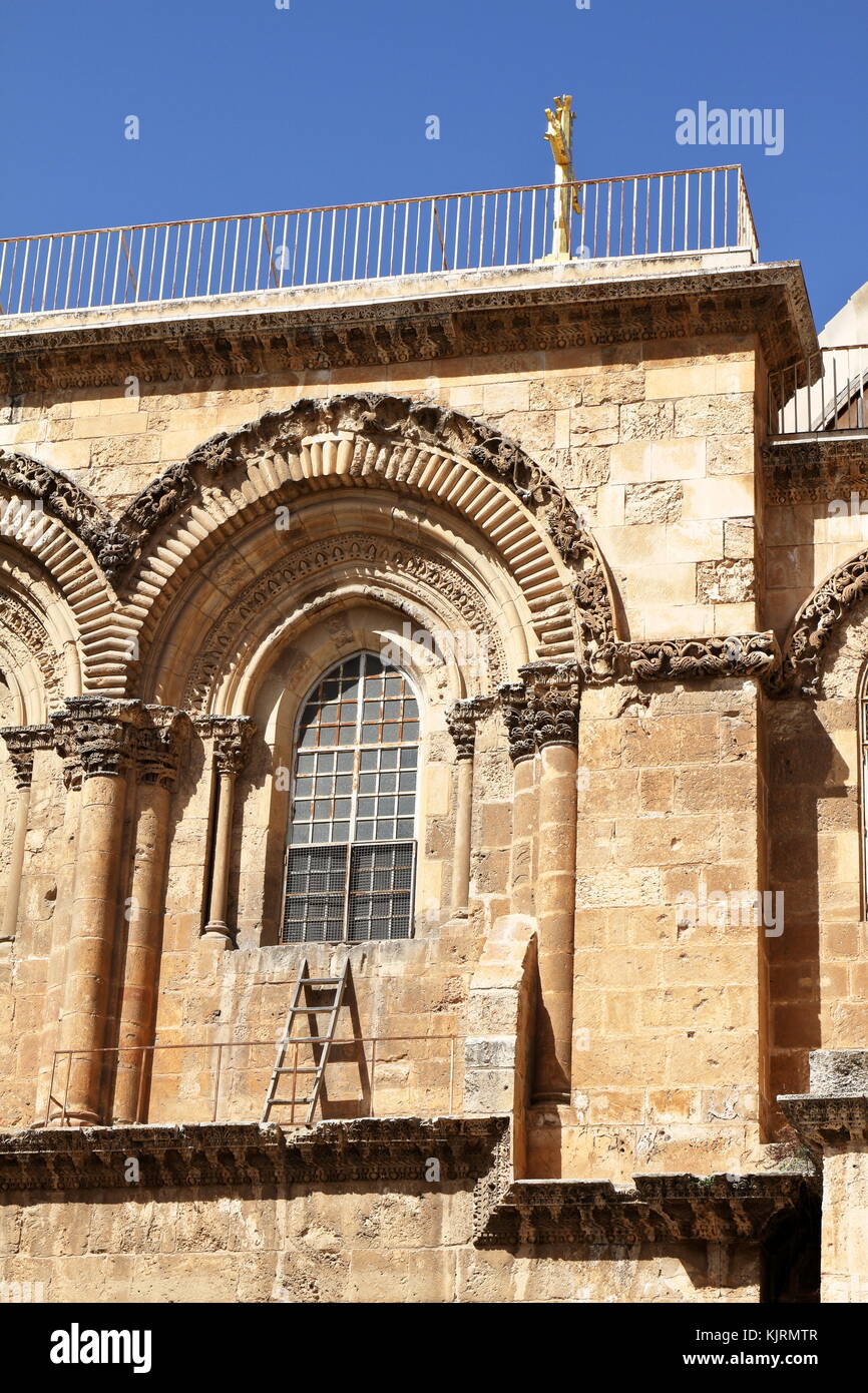 The immovable Ladder - Church of the Holy Sepulchre - Jerusalem - Israel Stock Photo