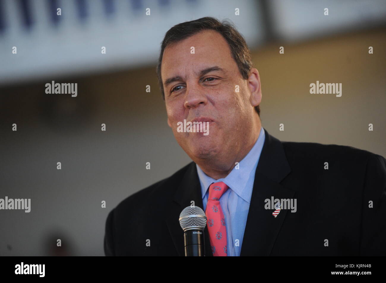 FAIR LAWN, NJ - JANUARY 21: New Jersey Governor Chris Christie holds a town-hall meeting at the Fair Lawn Recreation Center. on March 3, 2014 in Fair Lawn, New Jersey  People:  New Jersey Governor Chris Christie Stock Photo