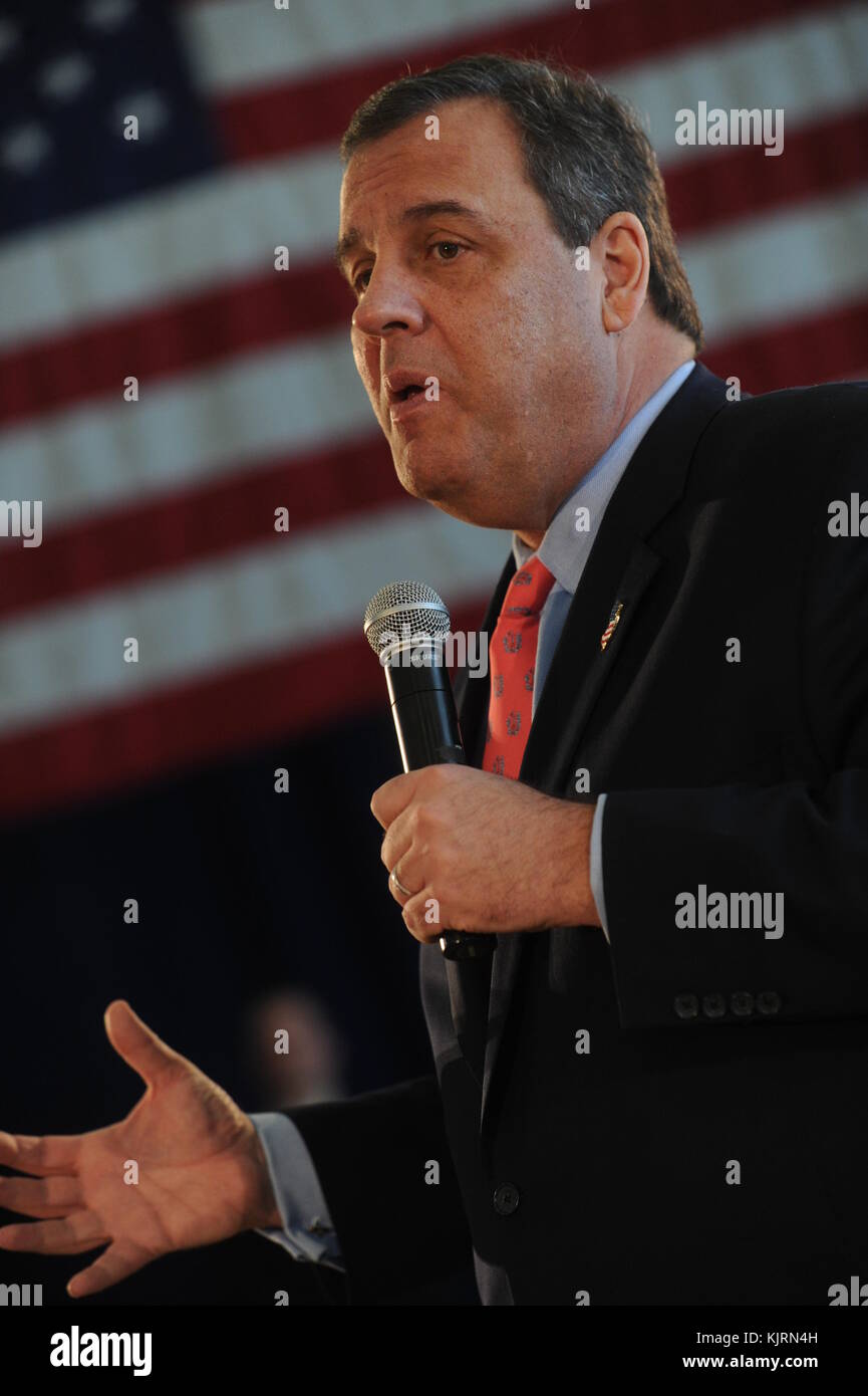 FAIR LAWN, NJ - JANUARY 21: New Jersey Governor Chris Christie holds a town-hall meeting at the Fair Lawn Recreation Center. on March 3, 2014 in Fair Lawn, New Jersey  People:  New Jersey Governor Chris Christie Stock Photo