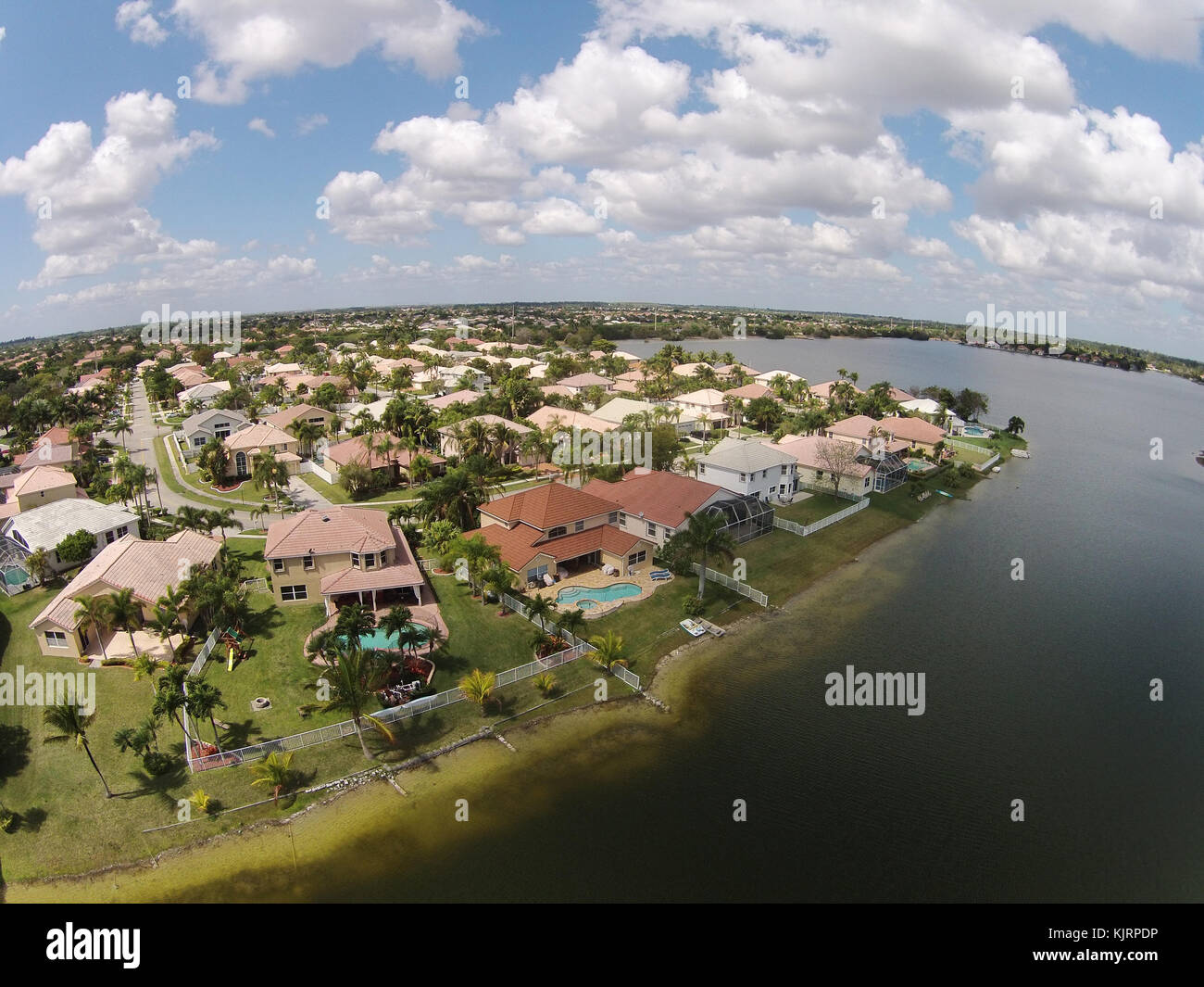 Suburban waterfront homes in Florida seen from above Stock Photo