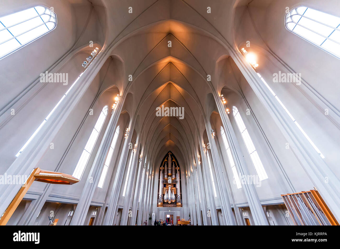 Reykjavik, Iceland - August 05, 2012: View of the central nave of Hallgrimskirkja church. Stock Photo