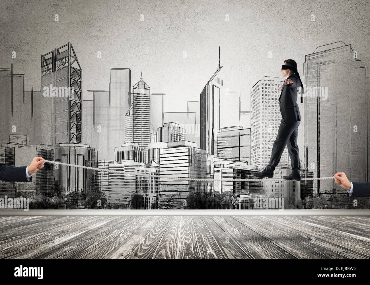 Business concept of risk support and assistance with man balancing on ...