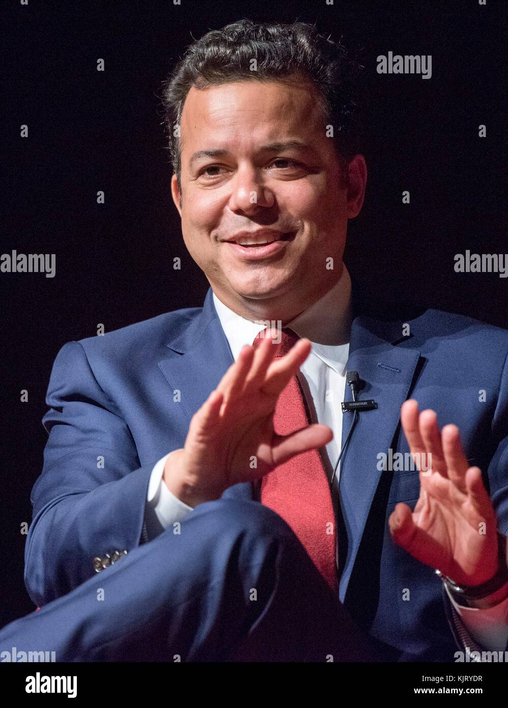 U.S. journalist and political commentator John Avlon speaks to National Medal of Honor Museum CEO Mark Updegrove about his new book The Last Republicans: Inside the Extraordinary Relationship Between George H.W. Bush and George W. Bush at the LBJ Presidential Library November 16, 2017 in Austin, Texas.  (photo by Jay Godwin via Planetpix) Stock Photo