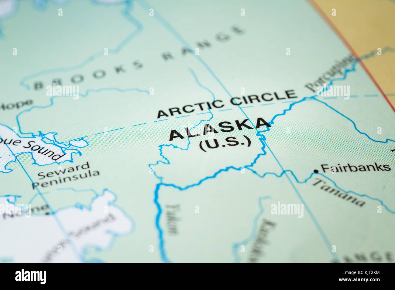 Close Up Of A World Map With A Section Of Alaska In Focus Stock Photo Close Up Of A World Map With A Section Of Alaska In Focus KJT2XM