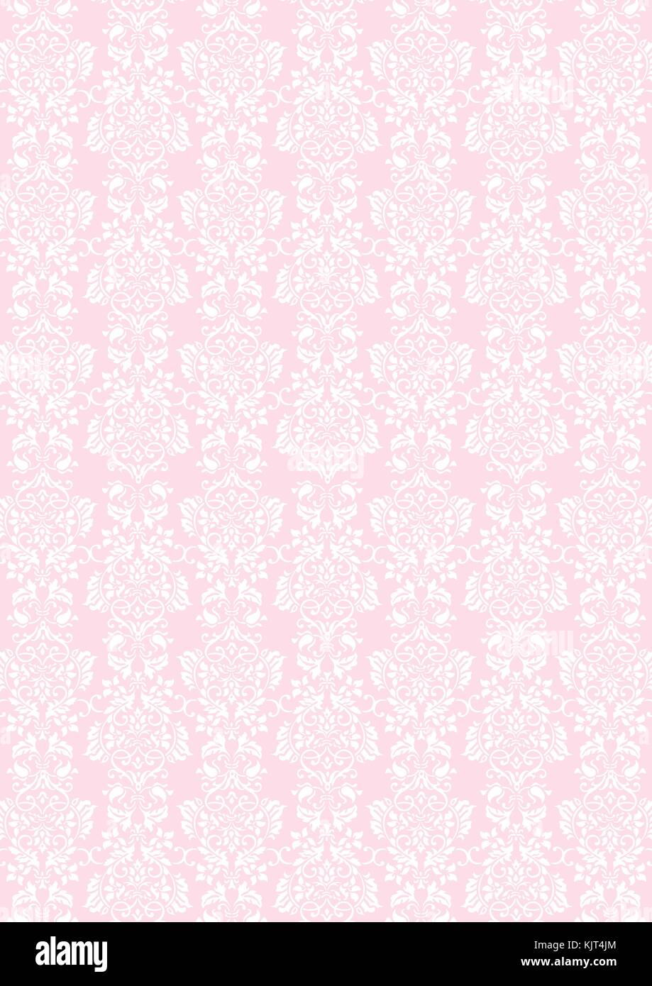 A3 size Elegant white flowers pattern textured pink wallpaper background Stock Vector