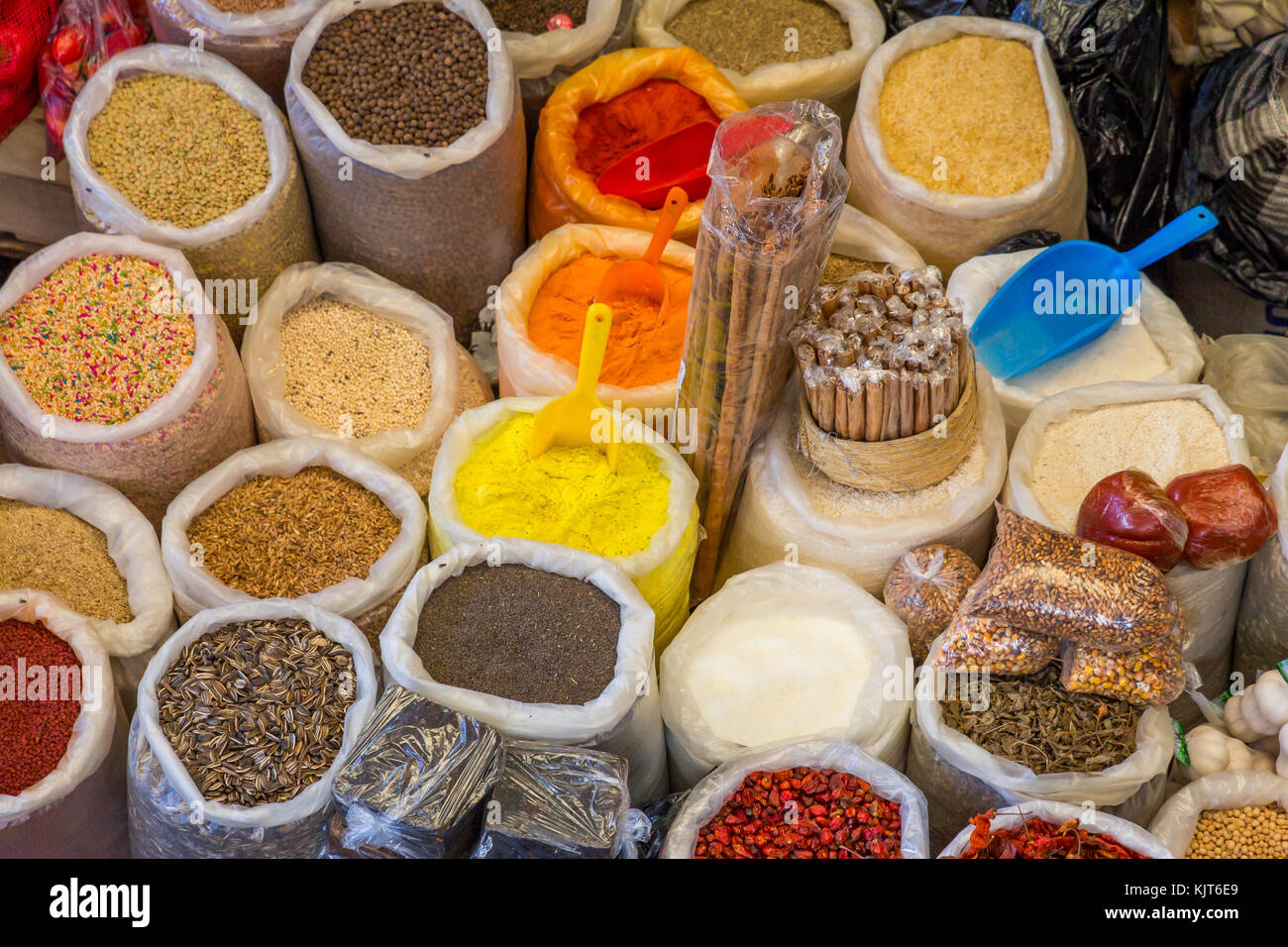 Herbs, spices and seeds at a market stand | Panajachel | Guatemala Stock Photo