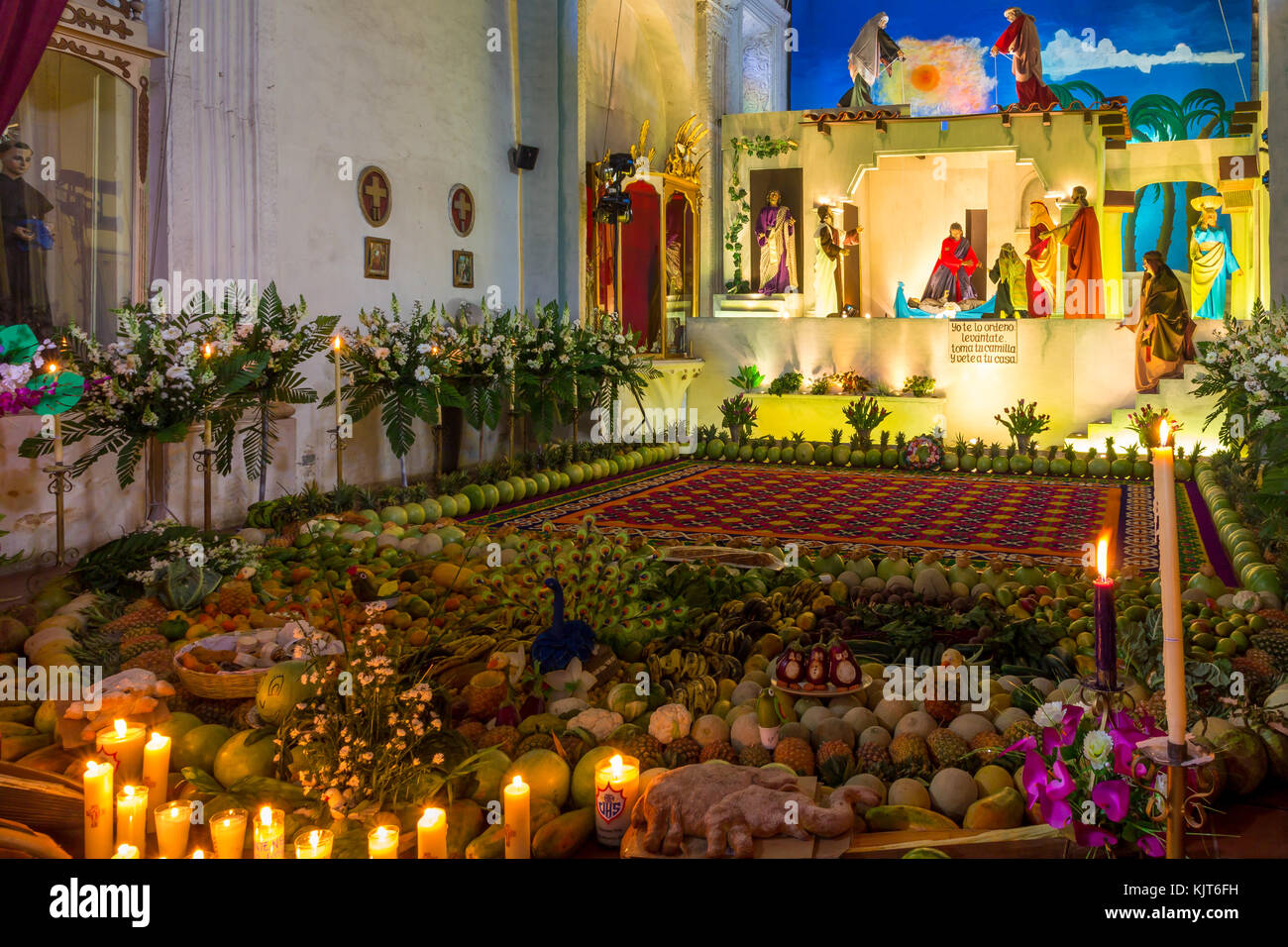 Vigil during Holy Week at Santa Ana Church Antigua Guatemala Stock