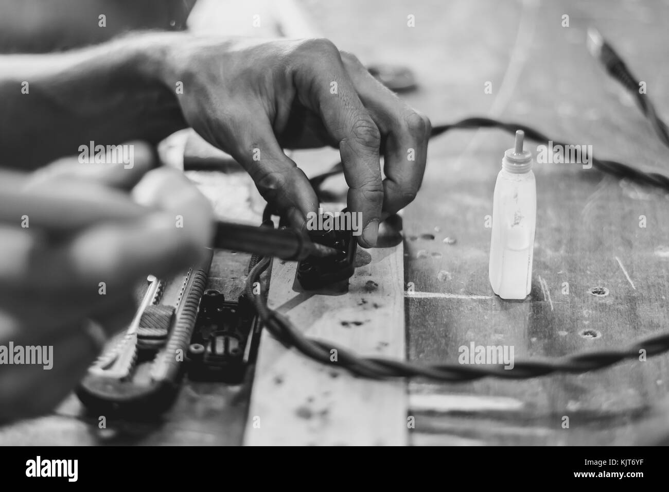 melting solder wire on soldering iron tip Stock Photo Alamy