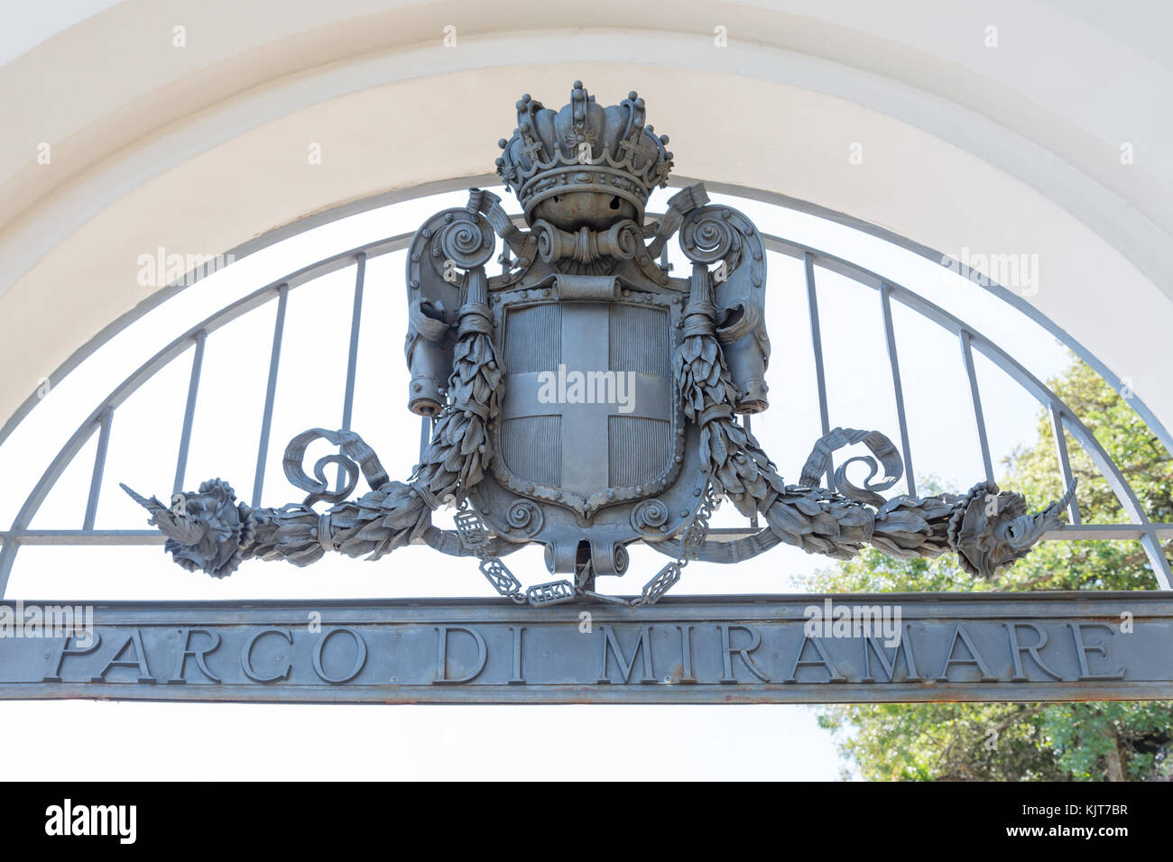 Metal ornament at the entrance of the Park of Miramare, the castle of former Habsburg Member, Maximilian, Emperor of Mexico, near Triest, Italy Stock Photo