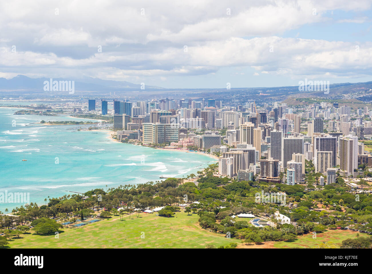 Honolulu Skyline And Waikiki Beach Seen From Diamond Head Hawaii Usa