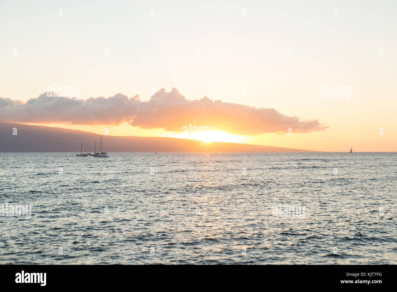 Sunset at Lahaina opposite of island Lanai, Hawaii, USA Stock Photo
