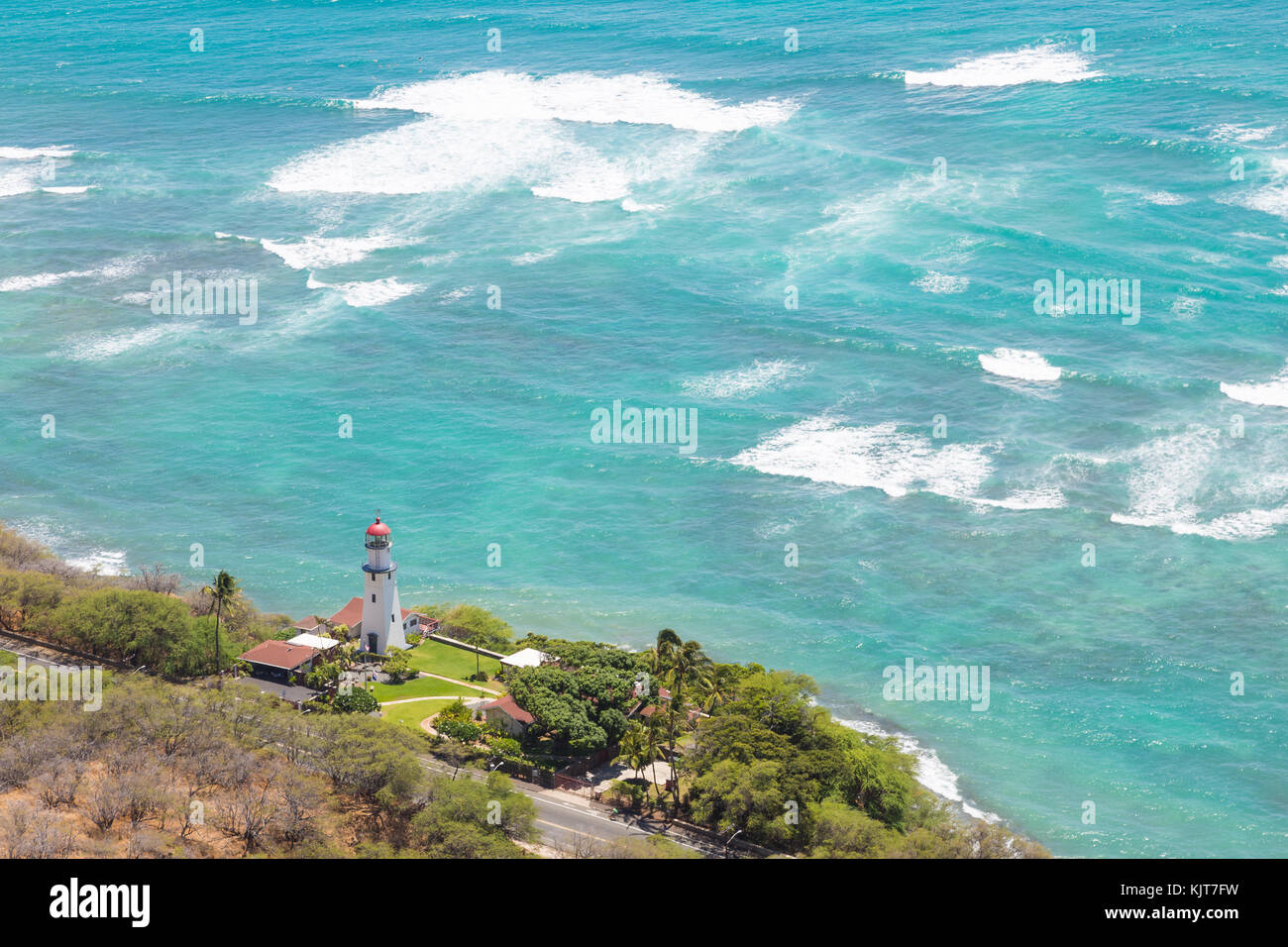 Lighthouse at the coast of Oahu near Diamond Head, Honolulu Stock Photo
