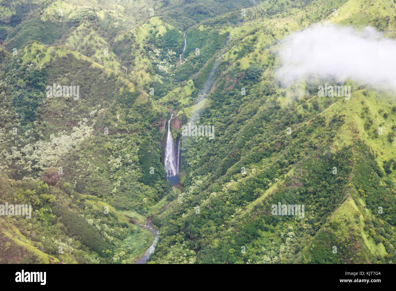 Manawaiopuna / Jurassic falls on Kauai, Hawai, USAi Stock Photo