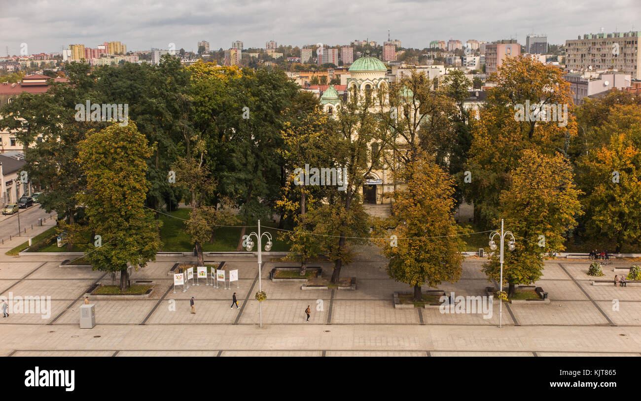 View of Bieganskiego the main square in the city of Czestochowa Poland taken from the museum housed in the city hall Stock Photo