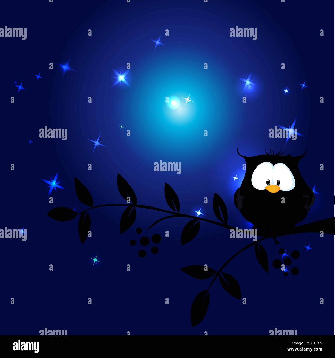 cute owl in the night sitting on branch - vector illustration Stock ...