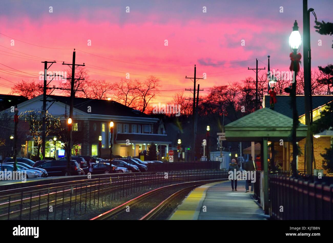 Union Pacific railroad tracks at the Glen Ellyn, Illinois station as