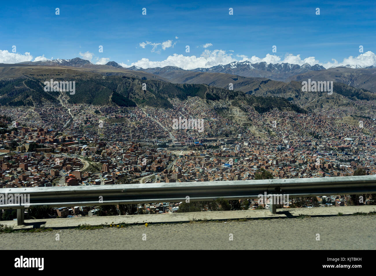 Photo taken in August 2017 in La Paz Bolivia, South America: View over La Paz Bolivia from Street Stock Photo