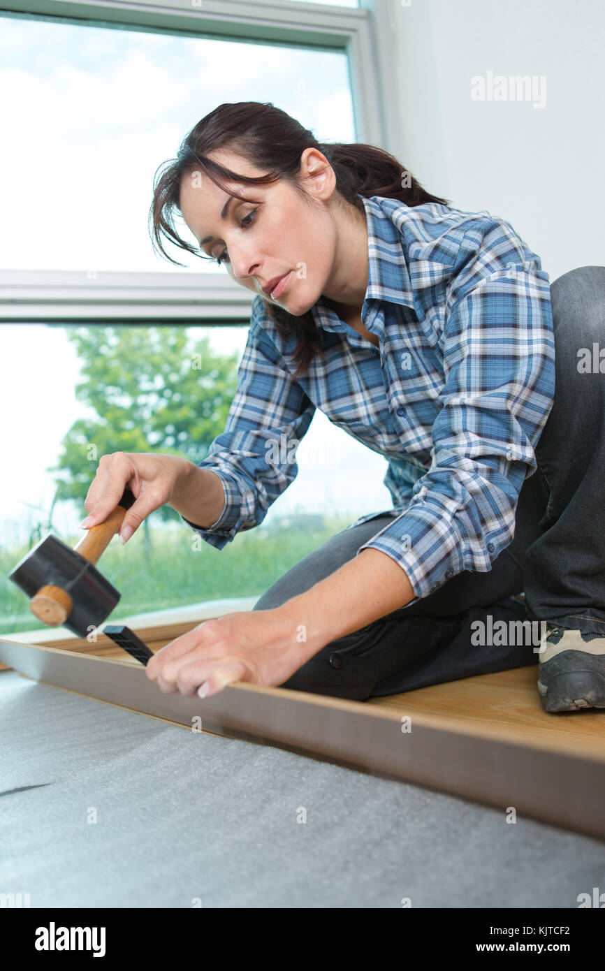 laying hardwood parquet Stock Photo