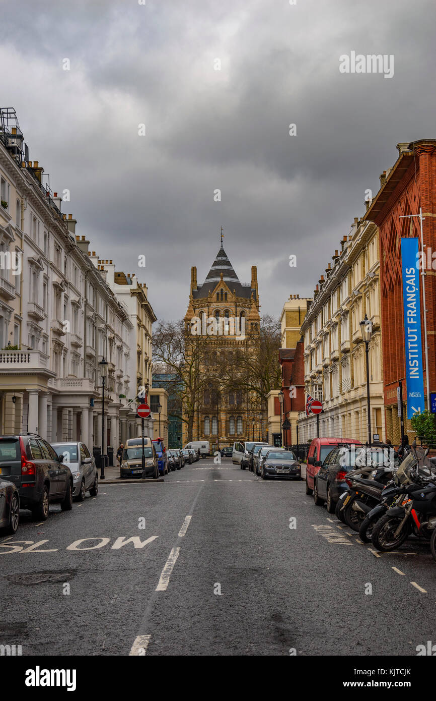 Architectural buildings and street traffic in a typical day in central London city. England, UK, Europe Stock Photo