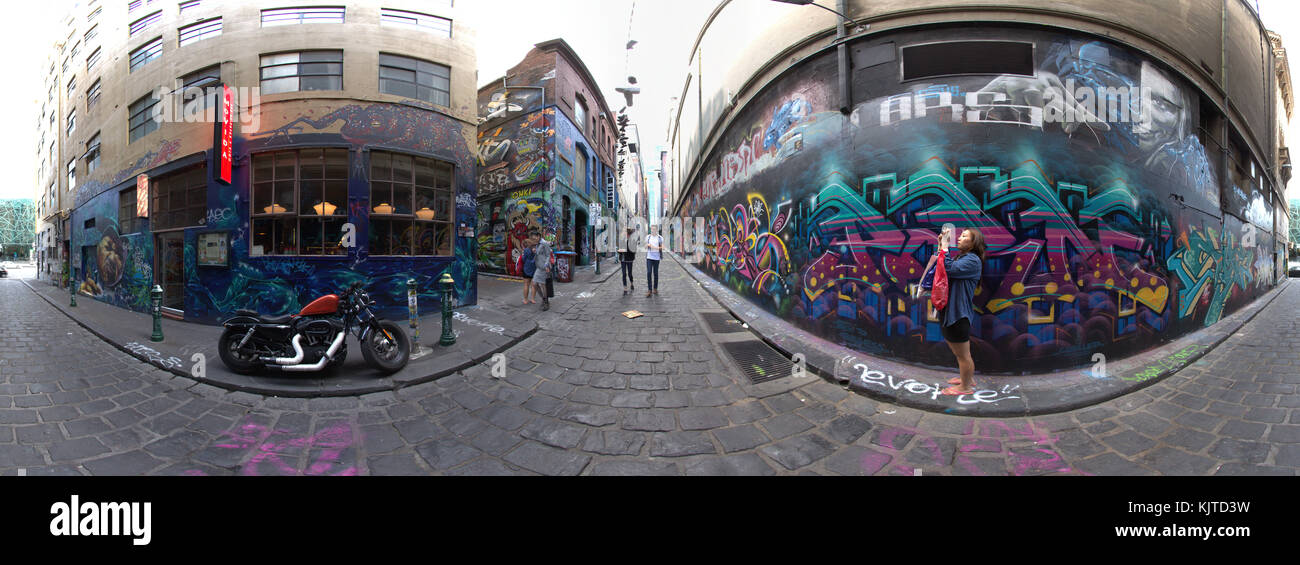 360 view of Street Art in Hosier Lane in Melbourne's CBD Australia Stock Photo