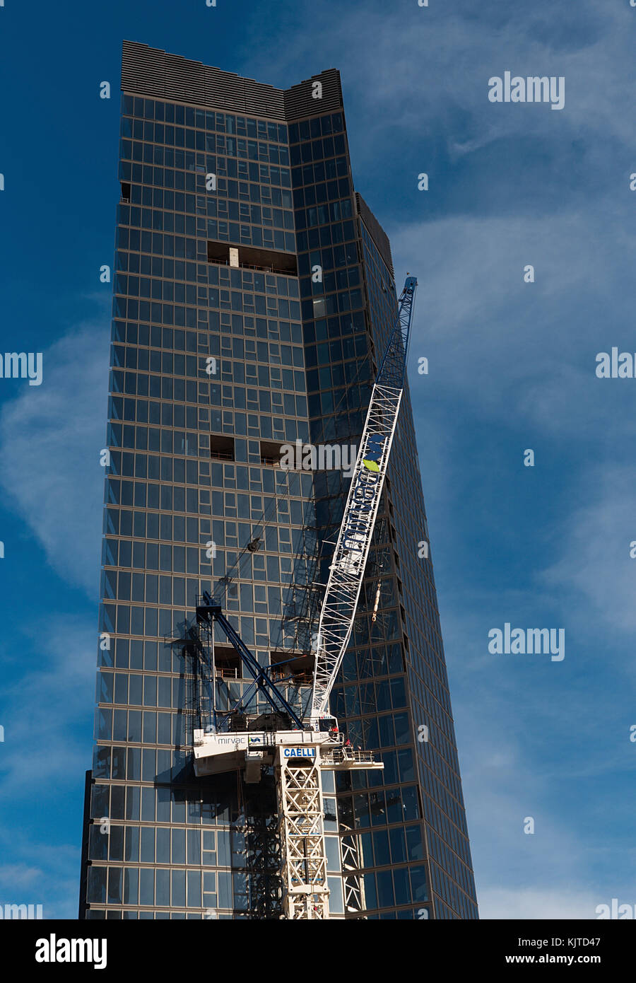Dismantling of construction crane on Yarra's Edge residential high rise Melbourne Victoria Australia Stock Photo