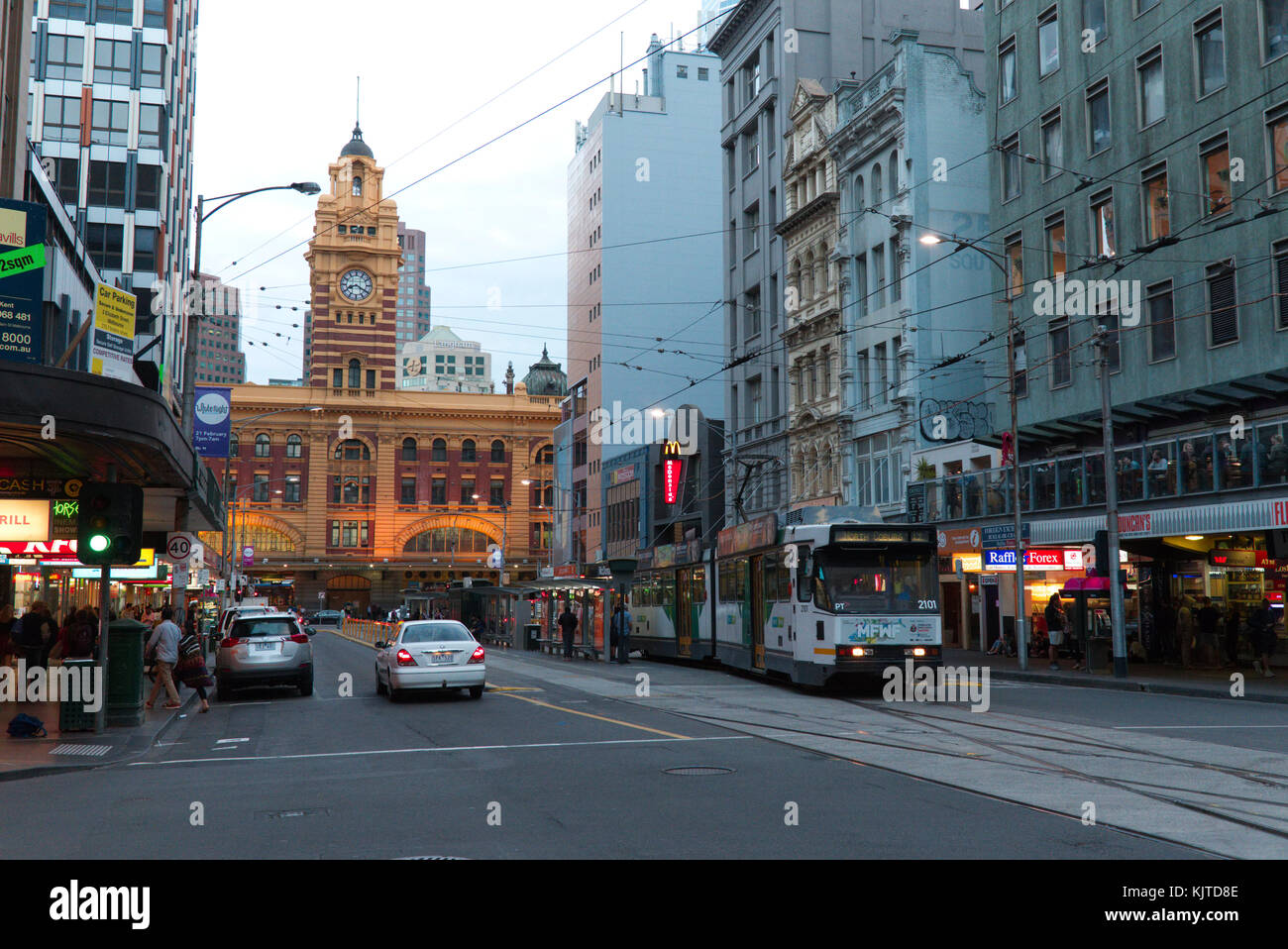 Melbourne Tram terminal at Flinders Street Railway Station on Elizabeth Street Melbourne Australia Stock Photo