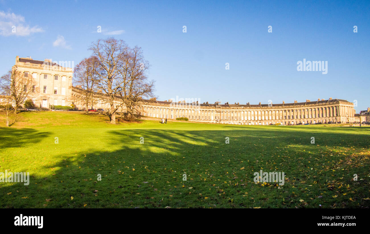 The Royal Crescent in Bath, Somerset, England, a row of 30 Gerogian era terraced houses. Stock Photo