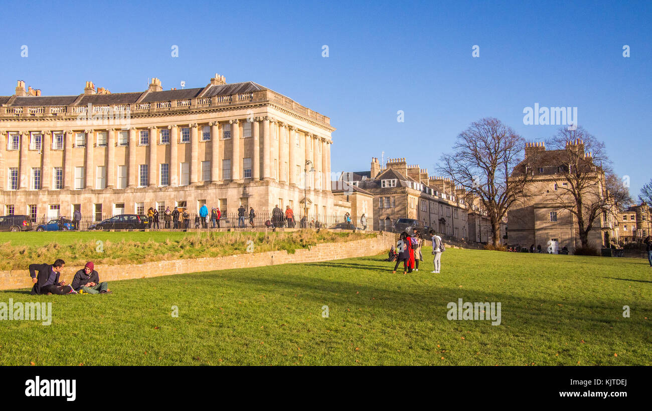 Architecture in Bath, Somerset, England including part of The Royal Crescent (left) Stock Photo