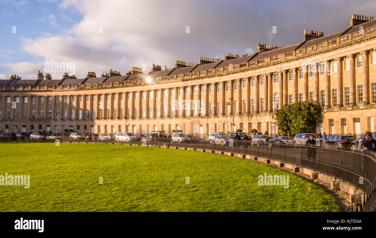 The Royal Crescent in Bath, Somerset, England, a row of 30 Gerogian era terraced houses Stock Photo