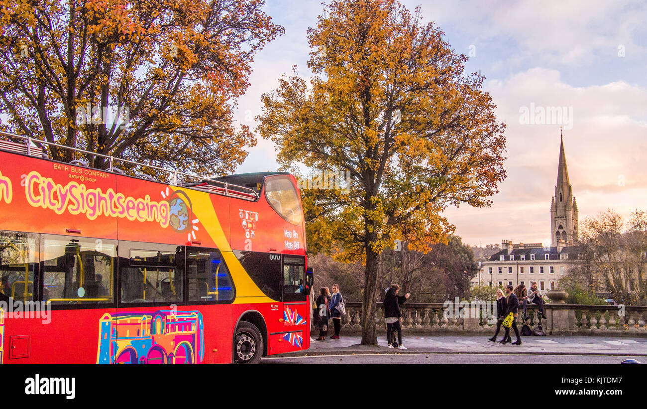 Sightseeing Bus in Bath, Somerset, England Stock Photo