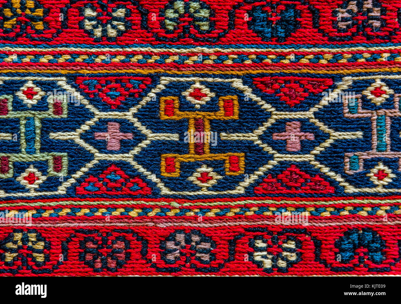 Handmade woven rug and tapestry,vintage carpets on a Turkish bazaar. Traditional Turkey rugs in