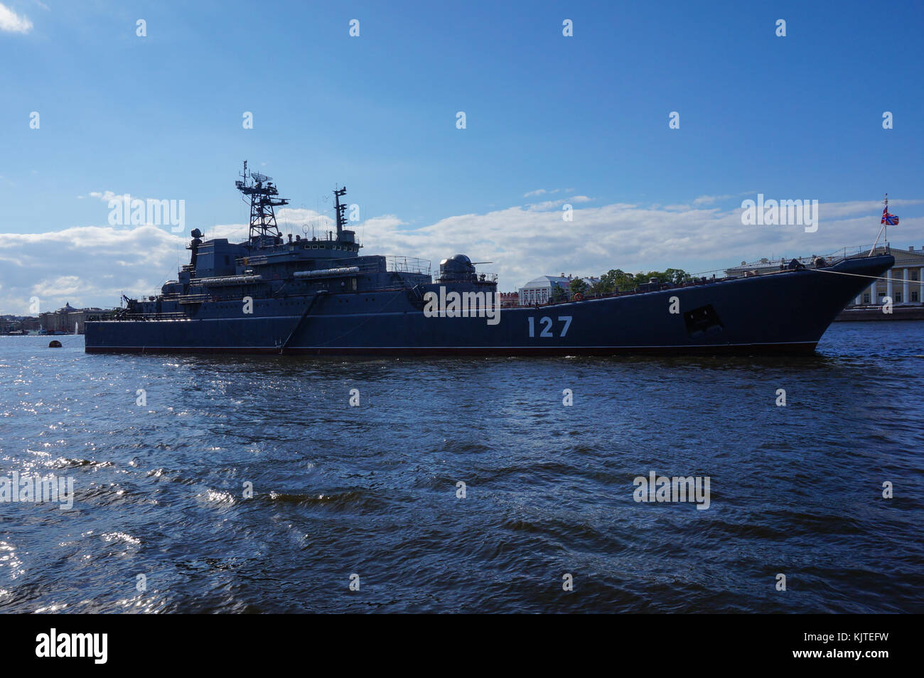 Saint Petersburg, Russia - 27.07.2015: Military ship on the Neva in Saint Petersburg Stock Photo