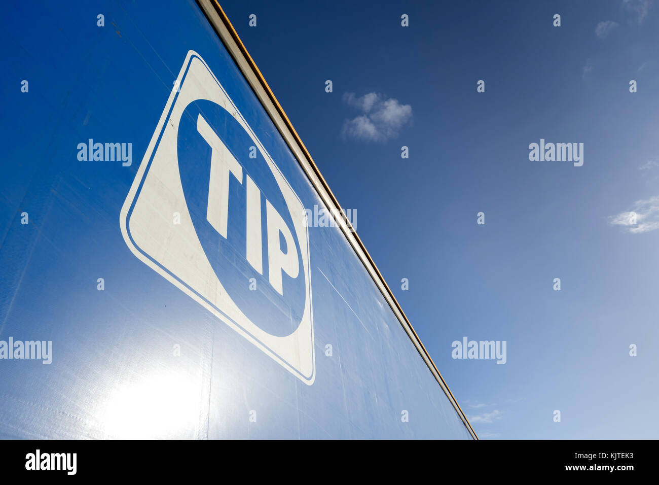 TIP curtain side trailer. TIP provides transportation and logistics customers with leasing, rental, maintenance and repair and other solutions. Stock Photo