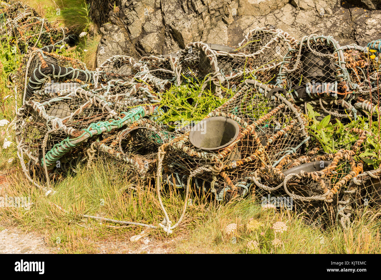 Fishing / lobster pots Mullion Cove, Cornwall, UK Stock Photo Alamy