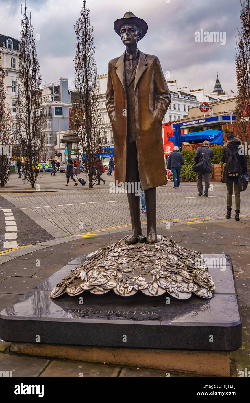 Statue of Bela Bartok. He was a Hungarian composer, pianist and ethnomusicologist. He is considered one of the most important composers. Stock Photo