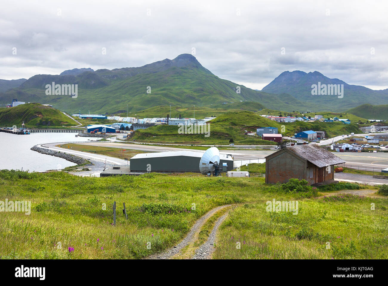 Dutch Harbor, Unalaska, Alaska, USA - August 14th, 2017: View of the Tom Madsen Airport, Dutch Harbor, Unalaska. Stock Photo