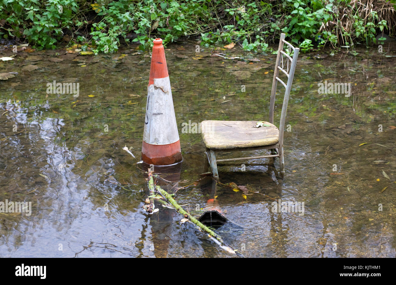 Rubbish in the River Great Ouse. Stock Photo