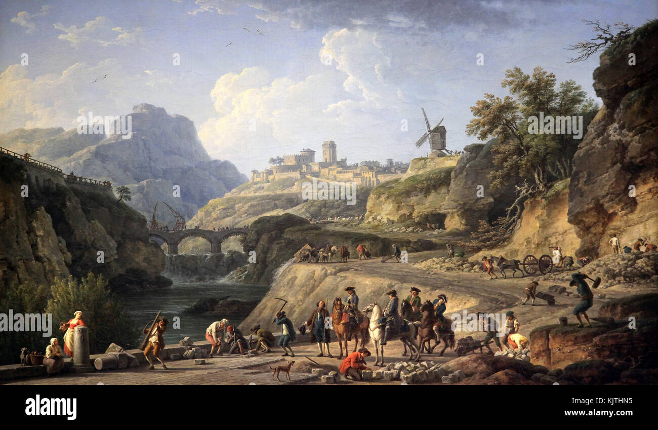 Joseph Vernet 1714-1789  French painter.title;''Engineer Perronet is present at a road construction''. Stock Photo