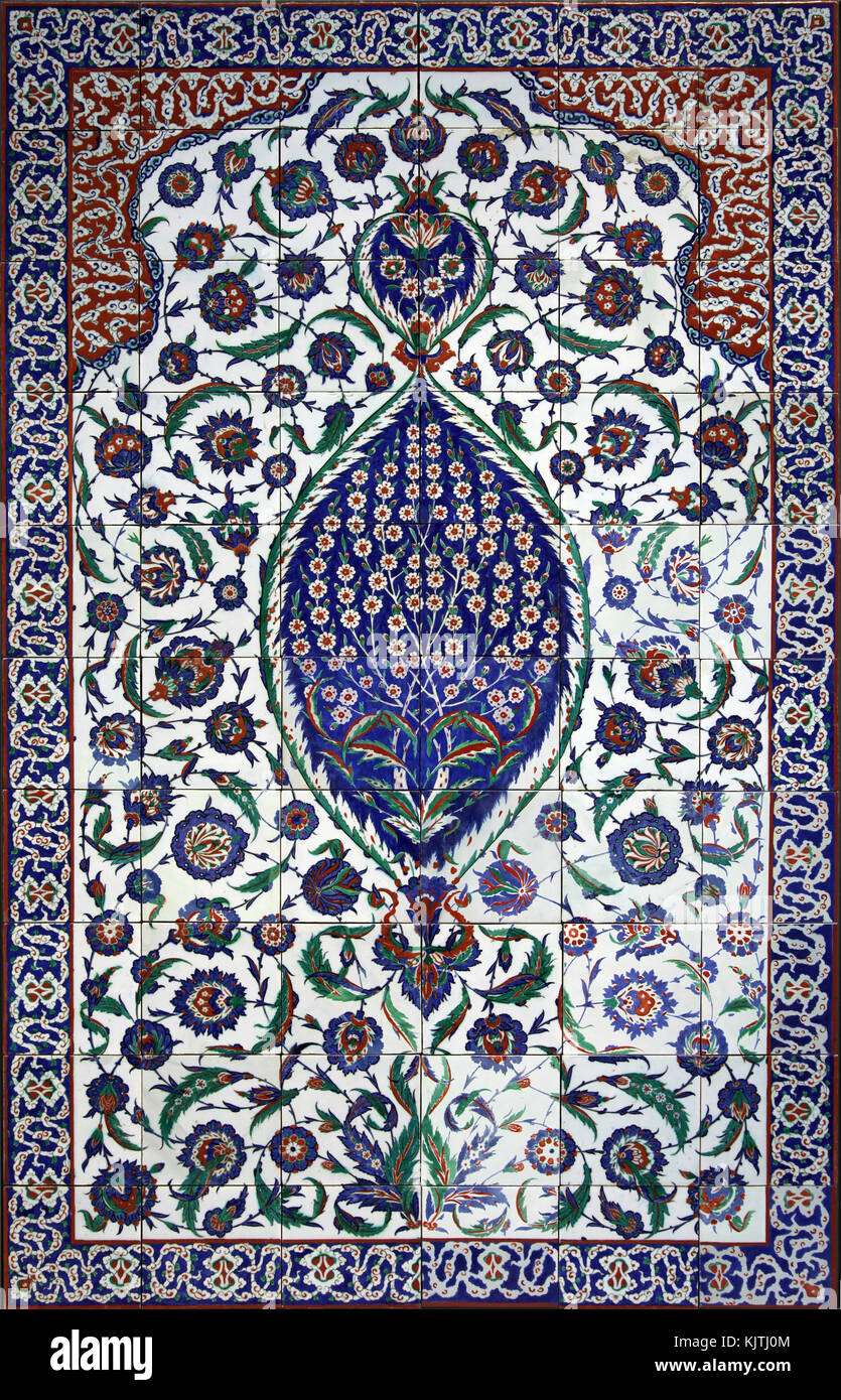 Panel of wall covering with a floral decoration from the mausoleum of the Ottoman Sultan Selim II.1566-1574.Istanbul.Turkey Stock Photo
