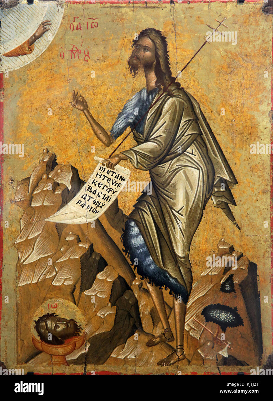 Tempera on panel of Saint John the Baptist.c.1500 Crete Greece Stock Photo