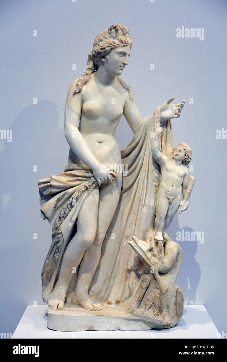 Marble statue;Venus and Cupid on a sea monster.200-300 AD.the roman empire Stock Photo