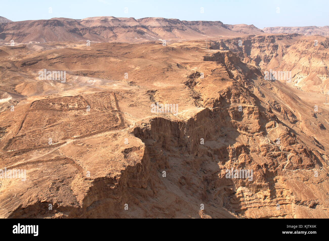 View on the desert from Masada - Roman camp vestiges - Israel Stock Photo