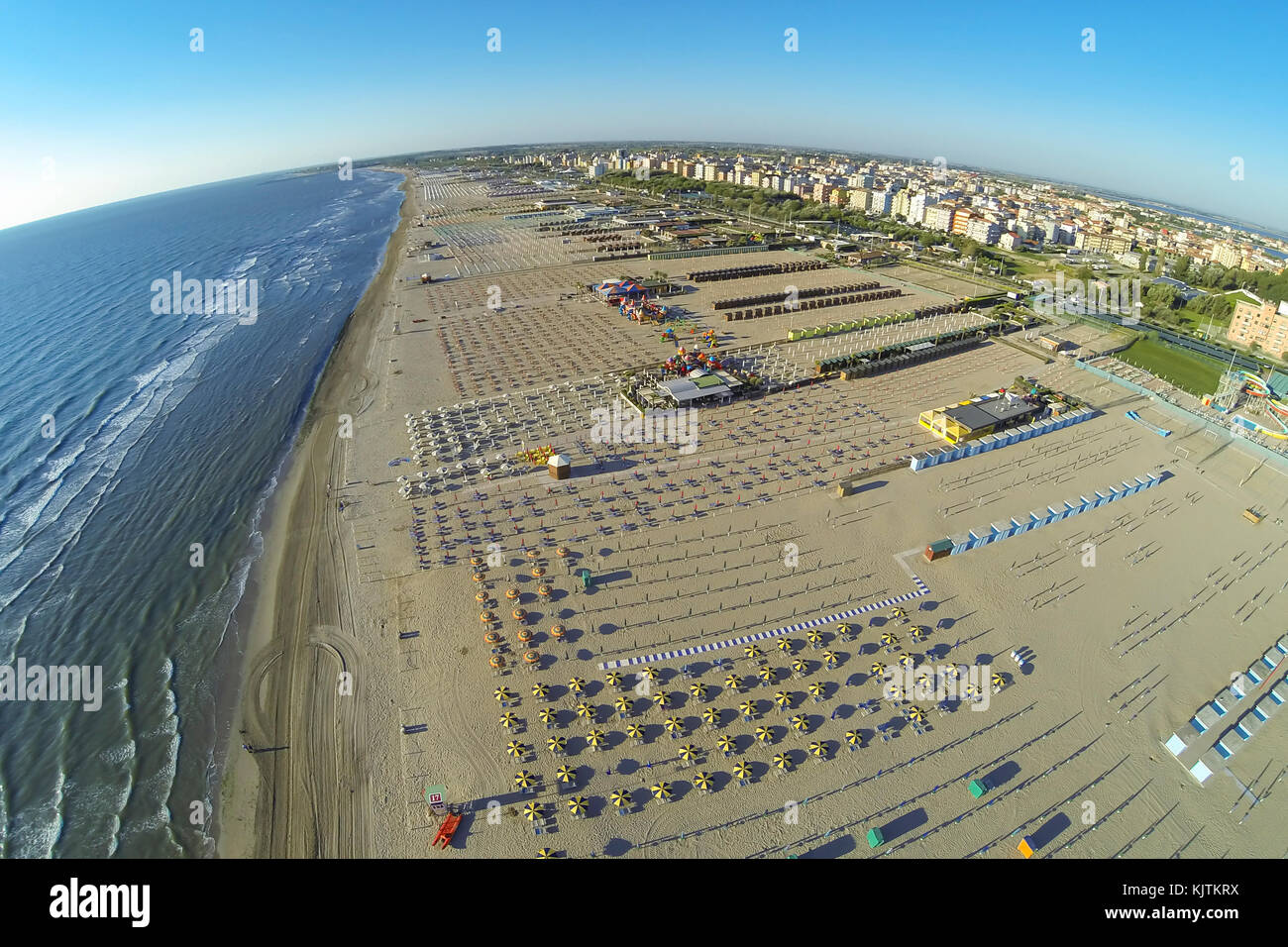 Aerial view of Sottomarina beach from a drone during the summer Stock Photo