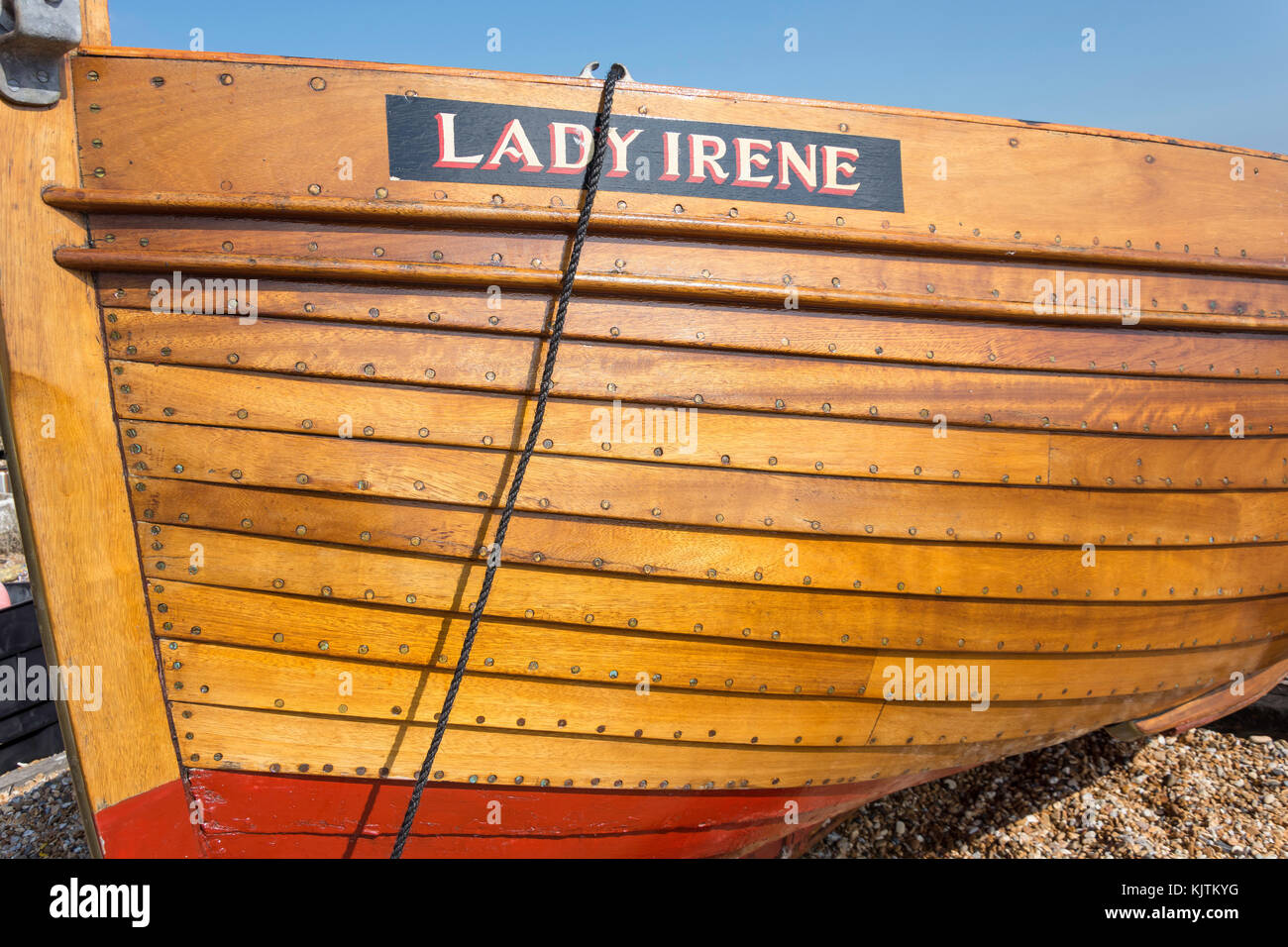 'Lady Irene' fishing dingy on beach, Deal, Kent, England, United Kingdom Stock Photo