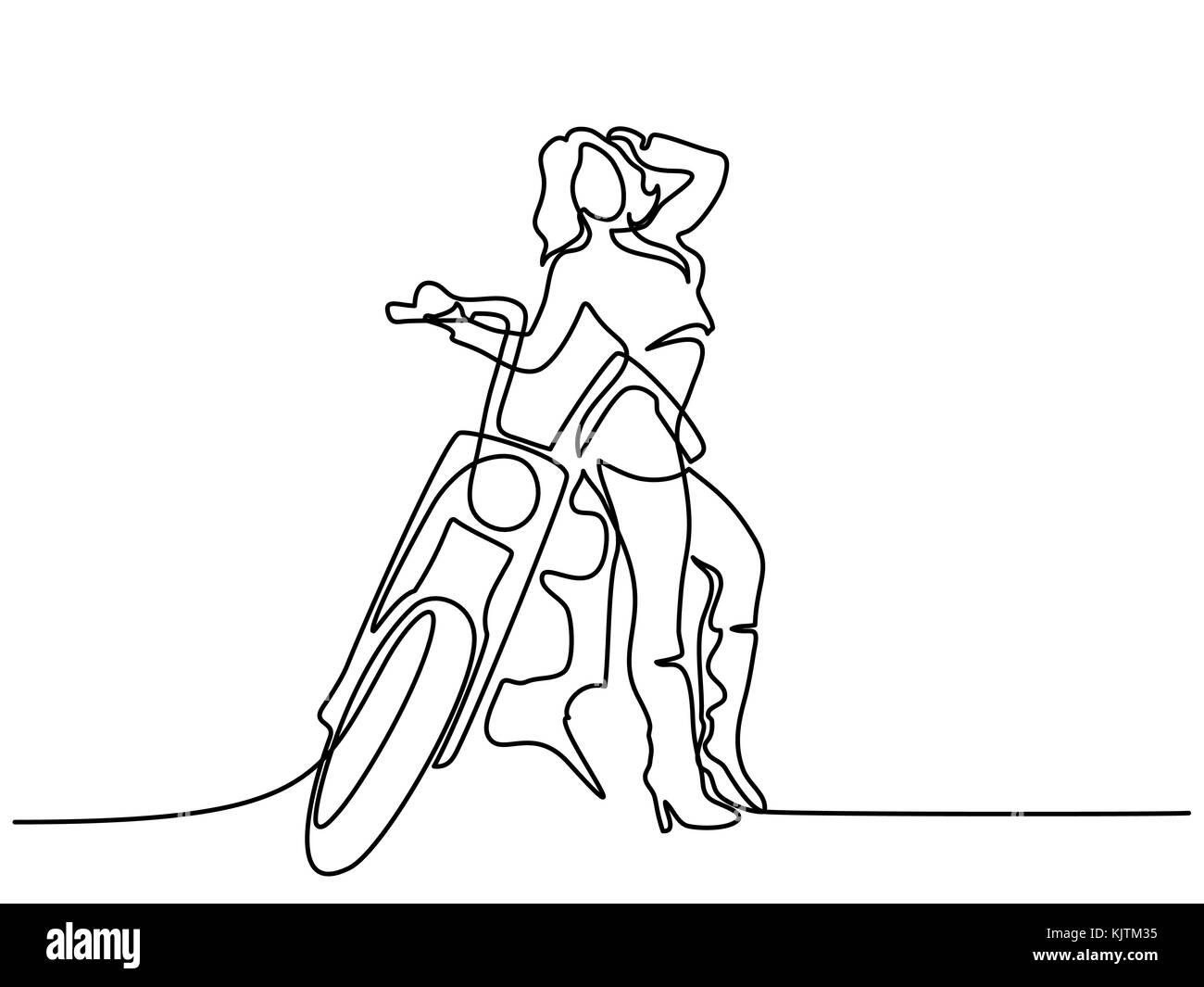 Woman standing near motorbike Stock Vector